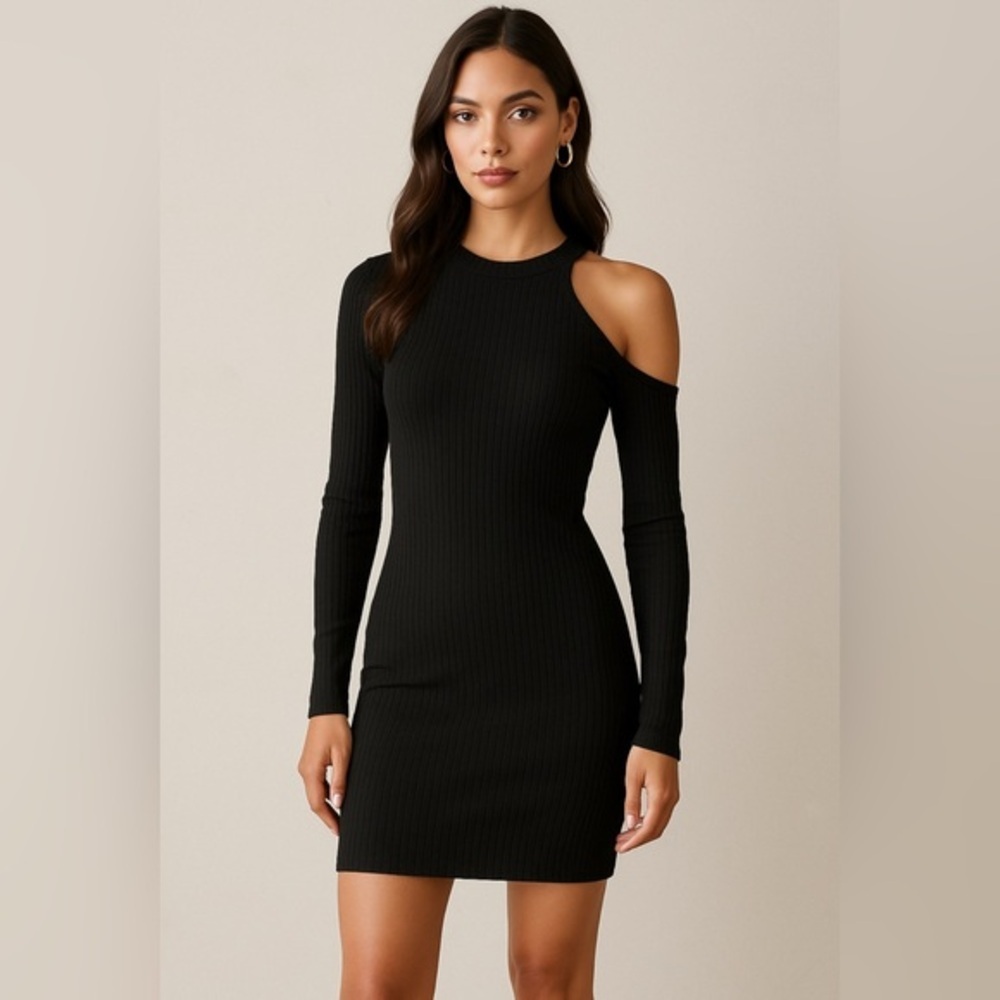 Michael Lauren Black Kirk Cold Shoulder Asymmetrical Mini Dress Small NWT #722